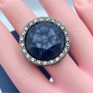 NEW Simply Vera Vera Wang Blue Crystal Halo Silver Tone Stretch Ring